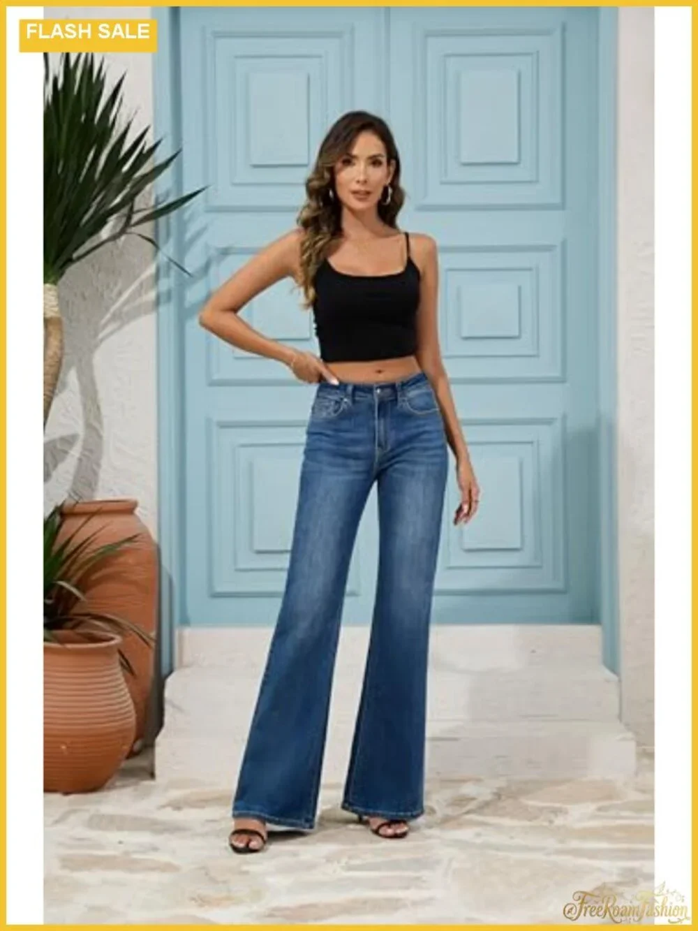 High Rise Wide Leg Flare Bell Bottom Stretch Denim Jeans